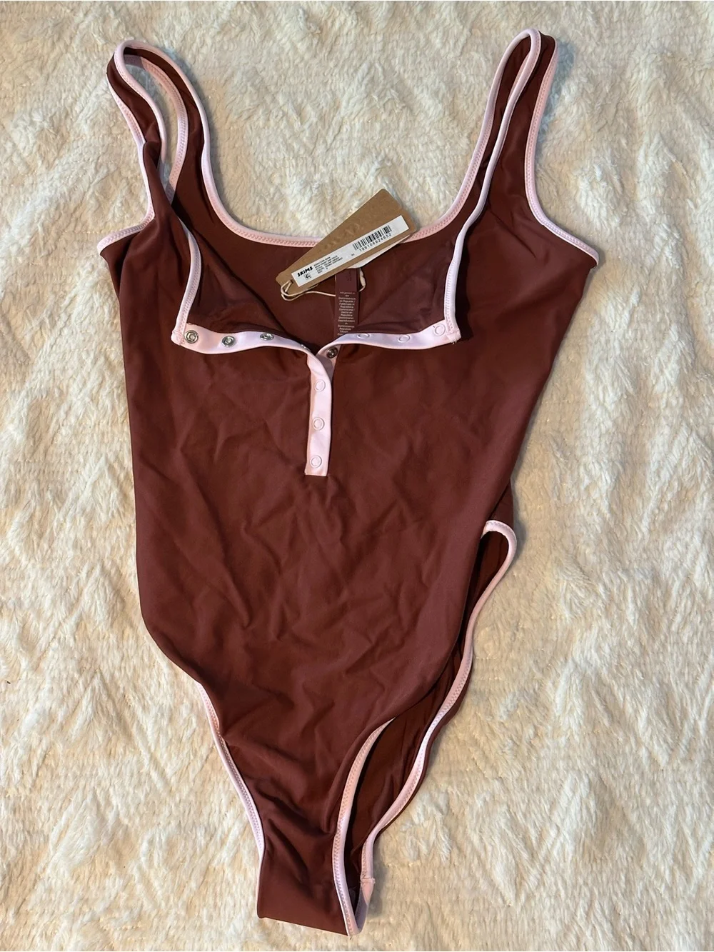 SKIMS Henna Contrast One-Piece with Pink Trim - NWT